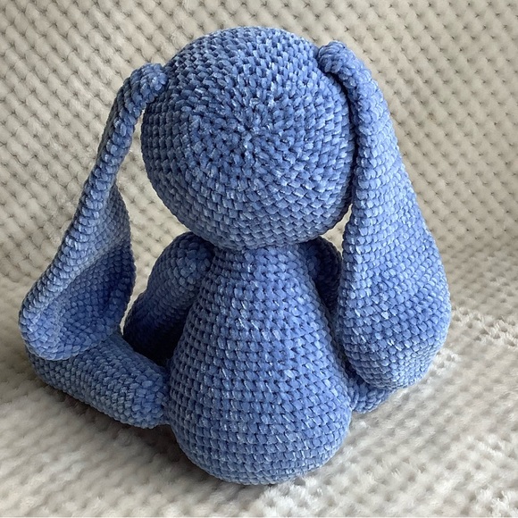 Cute Knitted Crocheted Plush Blue Bunny Rabbit Stuffed Animal Handmade Toy - Picture 6 of 10